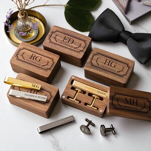 Personalized Engraved Cufflinks & Tie Clip Gift Set – Custom Box for Groom, Groomsmen, Father of the Bride, Wedding Gift for Him