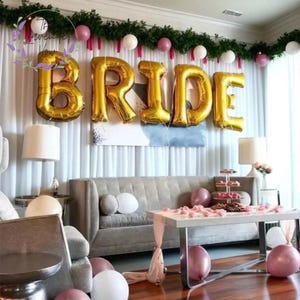 Rose Gold &quot;BRIDE&quot; Balloons: Bachelorette Party Decorations, 5pcs