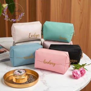 Personalized Makeup Bag, Bridesmaid Gift, Faux Leather Cosmetics Pouch, Monogram Travel Organizer, Bridal Party Bag, Gift for Her