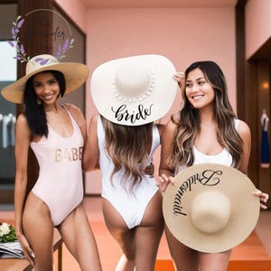 Bride Sun Hat for Beach Bachelorette – Bridal Shower Gift, Bridesmaid Hats, Bride to Be Hat, Wedding Party Accessory, Gift For Her.