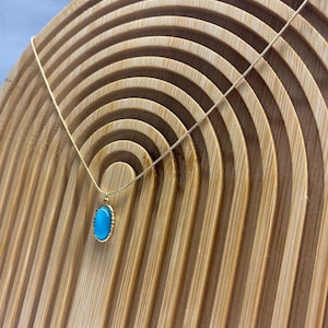 Dainty Blue Stone Necklace, Gold Plated Oval Pendant, Minimalist Turquoise Style Jewelry