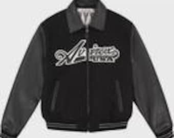 Jaqueta bomber universitária Avirex USA em lã e couro preto | Estilo streetwear de beisebol