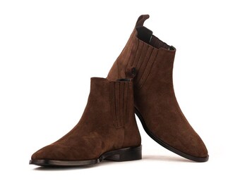 Men's Brown Suede Chelsea Boots | Handmade Leather Ankle Boots | Slip-On Dress Boots | Classic Casual & Formal Boots