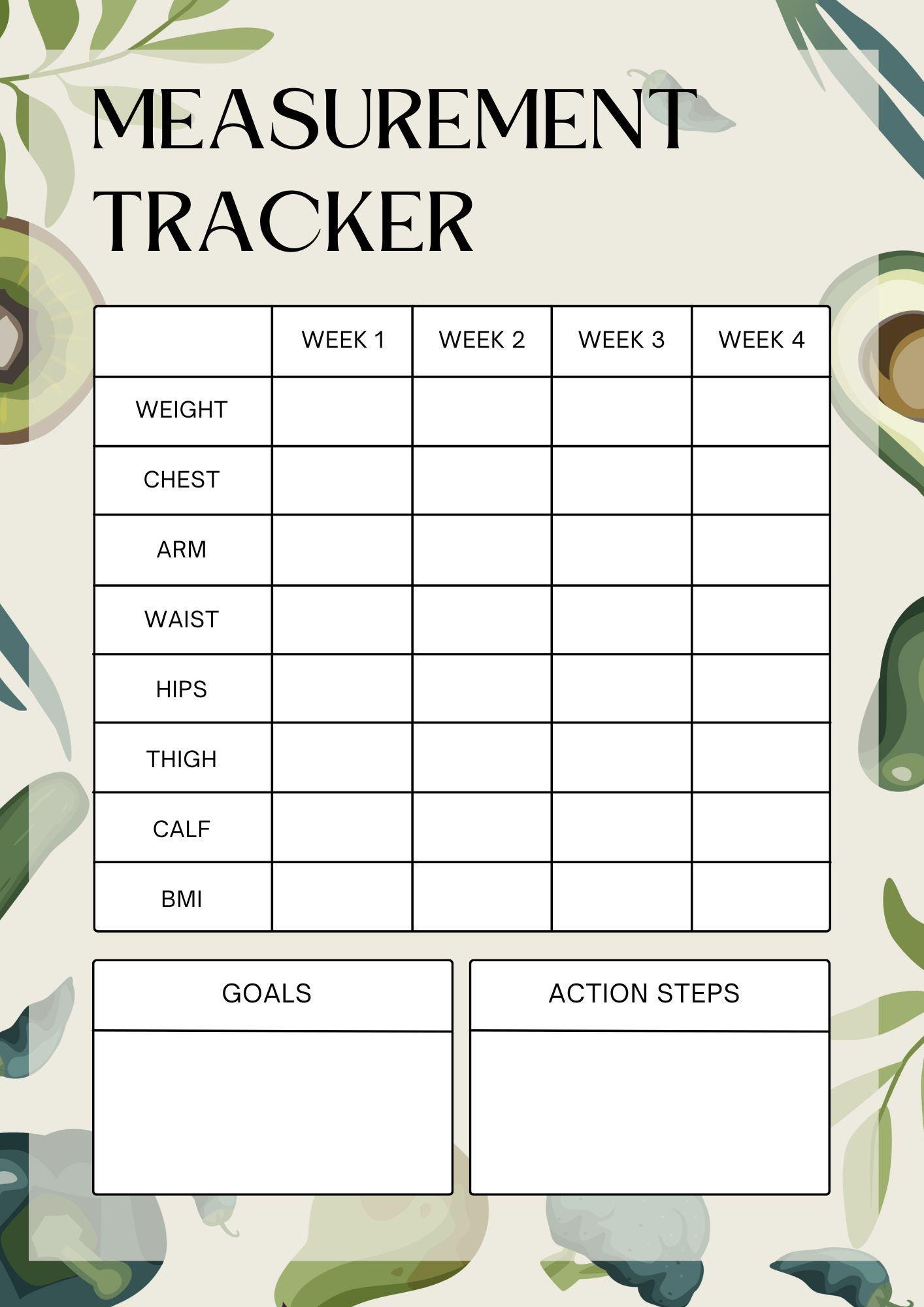 Measurement Tracker | Printable A4 PDF Download |digital Product - Etsy