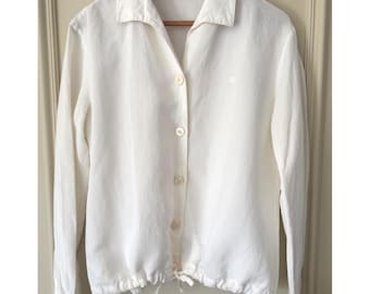 Burberrys Vintage Linen Blend Jacket Cream Drawstring Button Front Made in Spain