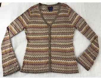 Vintage Nautica Jeans Zigzag Chevron Knit Cardigan L Made in Australia Y2K Luxe