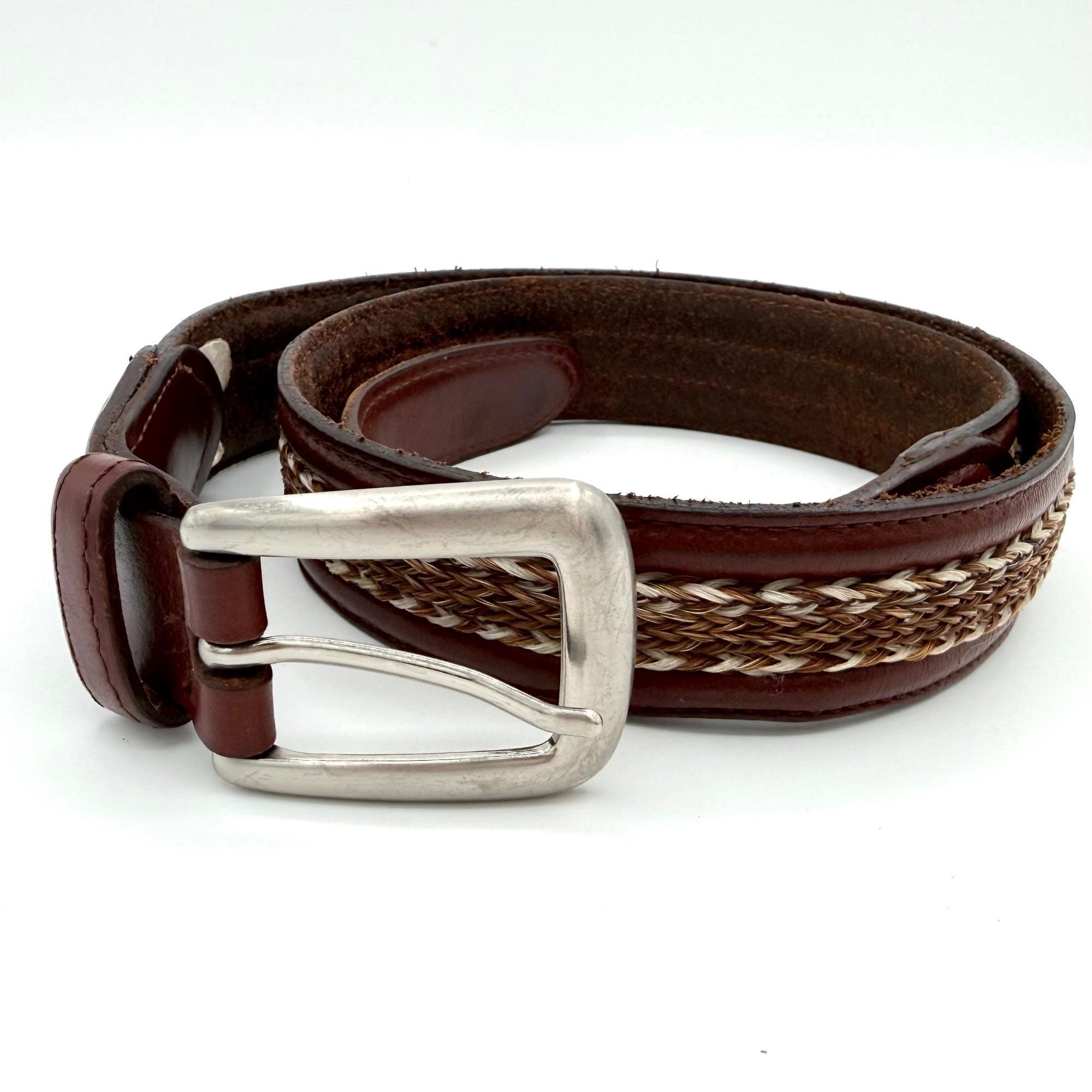 Vintage Handmade Western Leather&Horsehair Belt 30-34\