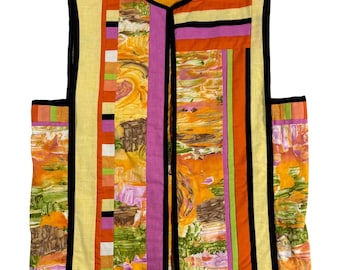 Reversible Patchwork Vest | 80s Wearable Art Jacket, Size L