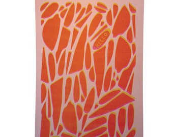 Abstract Orange Pink Wall Art, Retro Mid Century Print, Colorful Shapes (Digital Download)