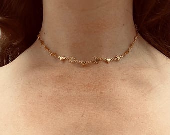 Flower Heart Choker Necklace