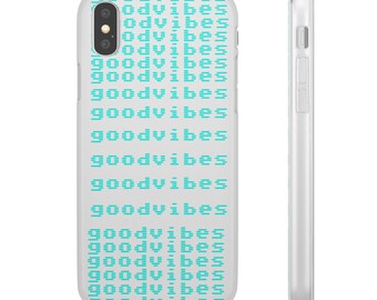 GOOD VIBES Phone Case, Soft Phone Case, Blue Phone Cover, Fits iPhone 16, 15, 14, 13, 12, 11, iPhone X, Phone Accessory, Trendy Tech