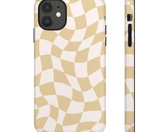 Beige Checkerboard iPhone Case, 3D Wrap, Stylish Protection