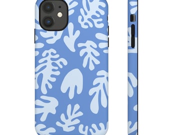 Blue Matisse Leaf iPhone Case, Hard Protective Floral Cover