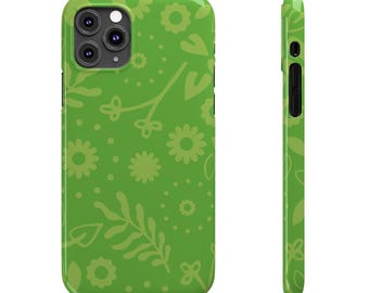 Green Floral Slim Phone Case: iPhone 15-7, Durable Polycarbonate