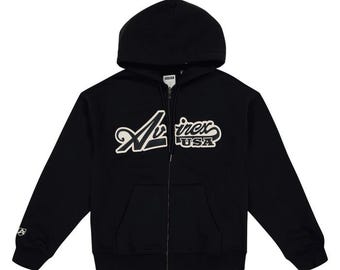 Sudadera con capucha Avirex de algodón negro con cremallera para hombre, cálida y cómoda.
