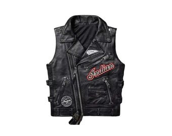 Men's Indian Leather Vest Real Cowhide Motorbike Leather Vest