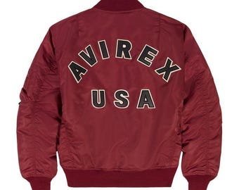 Men's Avirex Red Nylon Bomber Jacket: Vintage Aviation Style