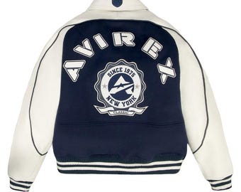 Men's Avirex Varsity Bomber Jacket: Wool Body, Leather Sleeves