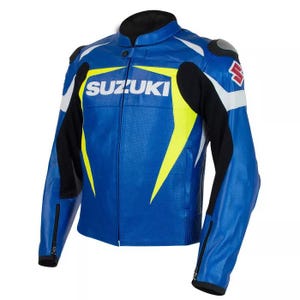 Men&#39;s Suzuki Racing MotoGP Jacket - Blue Sports Biker Gear Jacket - Street Riding Armor Jacket for Biker