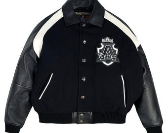 Avirex Black American Varsity-jas heren wollen bomberjack met leren mouwen