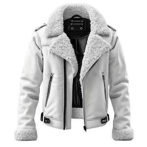Men&#39;s White Shearling Leather Aviator Jacket: B3 RAF Sheepskin Bomber