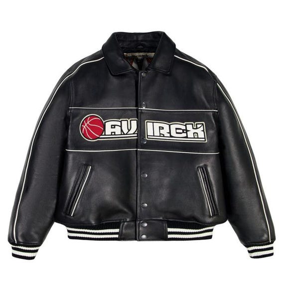 Men's Avirex Leather Jacket Genuine Sheepskin Basketball Edition