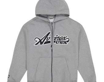 Men's Avirex Gray Zip-Up Hoodie SweatShirt Warm And Comfortable