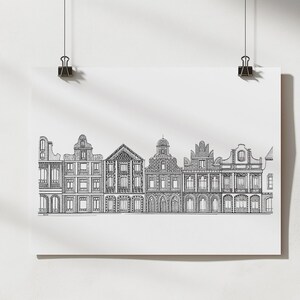 Fachadas en miniatura – Arquitectura europea en tinta fina – Impresión mural A5/A4/A3