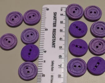 14 x 19nm dubbla cirklar platta knappar lila glittriga med 2 syhål