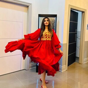 Elegant Red Afghan Dress – A Modern Twist on Tradition