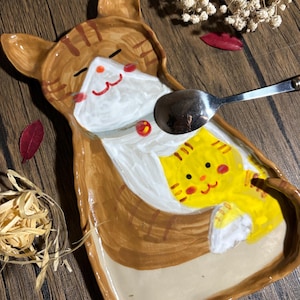 Hand Painted Cat Plate – Handmade Ceramic Tray 20.5cm | Artisan Pottery Dish, Cute Cat Lover Gift, Unique Decorative Plate