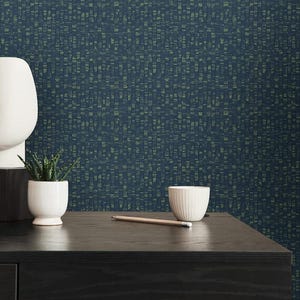 Blue Grasscloth Textured Modern Vinyl Wallpaper | Bedroom Bathroom Kitchen Wallpaper | Dark wallpaper