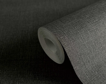 Modern textured black wallpaper embossed dark plain textile vinyl bedroom kitchen bathroom wallpaper