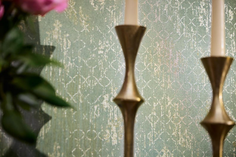 Modern Metallic green textured wallpaper 3d vinyl contemporary glam embossed neutral elegant bedroom wallpaper Bild 4