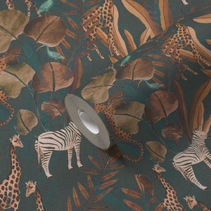 Dark Botanical jungle green textured tiger wallpaper 3D vinyl bedroom kitchen exotic safari tropical wallpaper