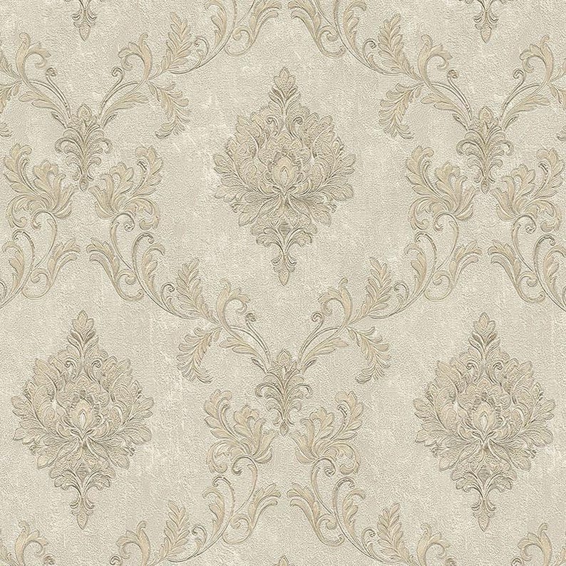 Vintage textured Damask wallpaper 3d vinyl neutral gold bedroom floral beige wallpaper image 8
