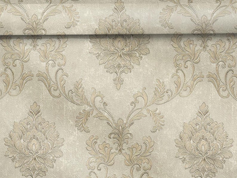Vintage textured Damask wallpaper 3d vinyl neutral gold bedroom floral beige wallpaper image 2