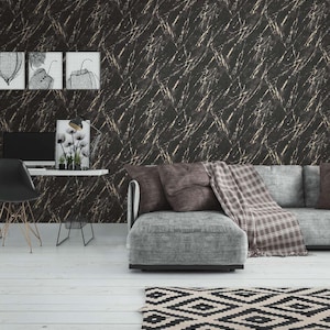 Modern faux cork textured dark black wallpaper contemporary metallic vinyl bedroom wallpaper