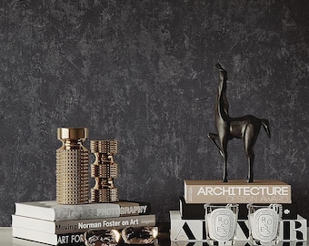 Textured Black Dark Concrete Plaster Wallpaper 3D Metallic Modern Luxury Vinyl Bedroom Kitchen Wallpaper