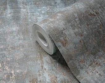 Modern Wallpaper rustic green gold Plain Textured Contemporary faux concrete wallpaper