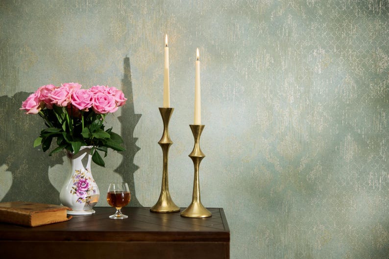 Modern Metallic green textured wallpaper 3d vinyl contemporary glam embossed neutral elegant bedroom wallpaper Bild 6
