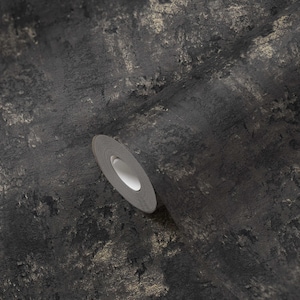 Modern textured rustic dark black wallpaper neutral vinyl faux metallic farmhouse