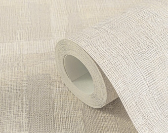 Beige Modern Abstract Geometric Textured Wallpaper 3D Metallic Vinyl Neutral Linen Minimalist Wallpaper