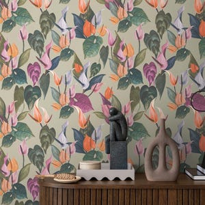 Modern Green Tropical botanical floral wallpaper textured colofrul vintage modern vinyl boho wallpaper