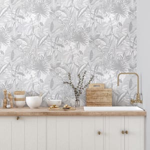 Tropical Wallpaper, Botanical Wallcoverings, 3D Metallic Wallpaper, Modern Textured Wallpaper for Bedroom, Bathroom, Kitchen