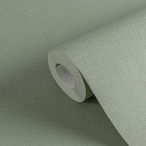 Modern textured plain sage green wallpaper vinyl 3D metallic fabric faux linen kitchen bedroom bathroom wallpaper
