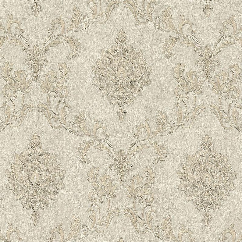 Vintage textured Damask wallpaper 3d vinyl neutral gold bedroom floral beige wallpaper image 1