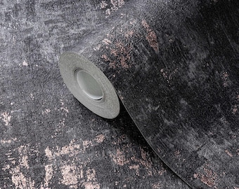 Modern Wallpaper rustic navy blue gray gold Plain Textured Contemporary faux concrete wallpaper