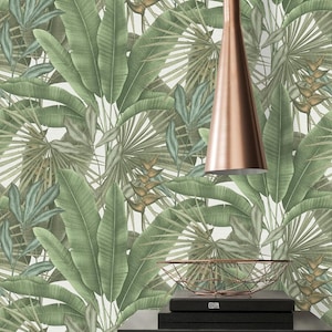 Green Tropical vinyl textured modern wallpaper jungle floral forest leaf palm kitchen bedroom living room wallpaper