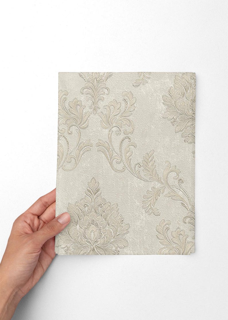 Vintage textured Damask wallpaper 3d vinyl neutral gold bedroom floral beige wallpaper image 4